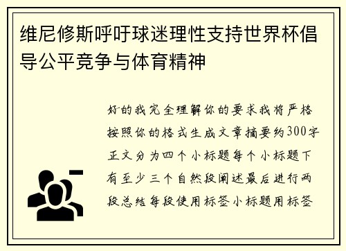 维尼修斯呼吁球迷理性支持世界杯倡导公平竞争与体育精神